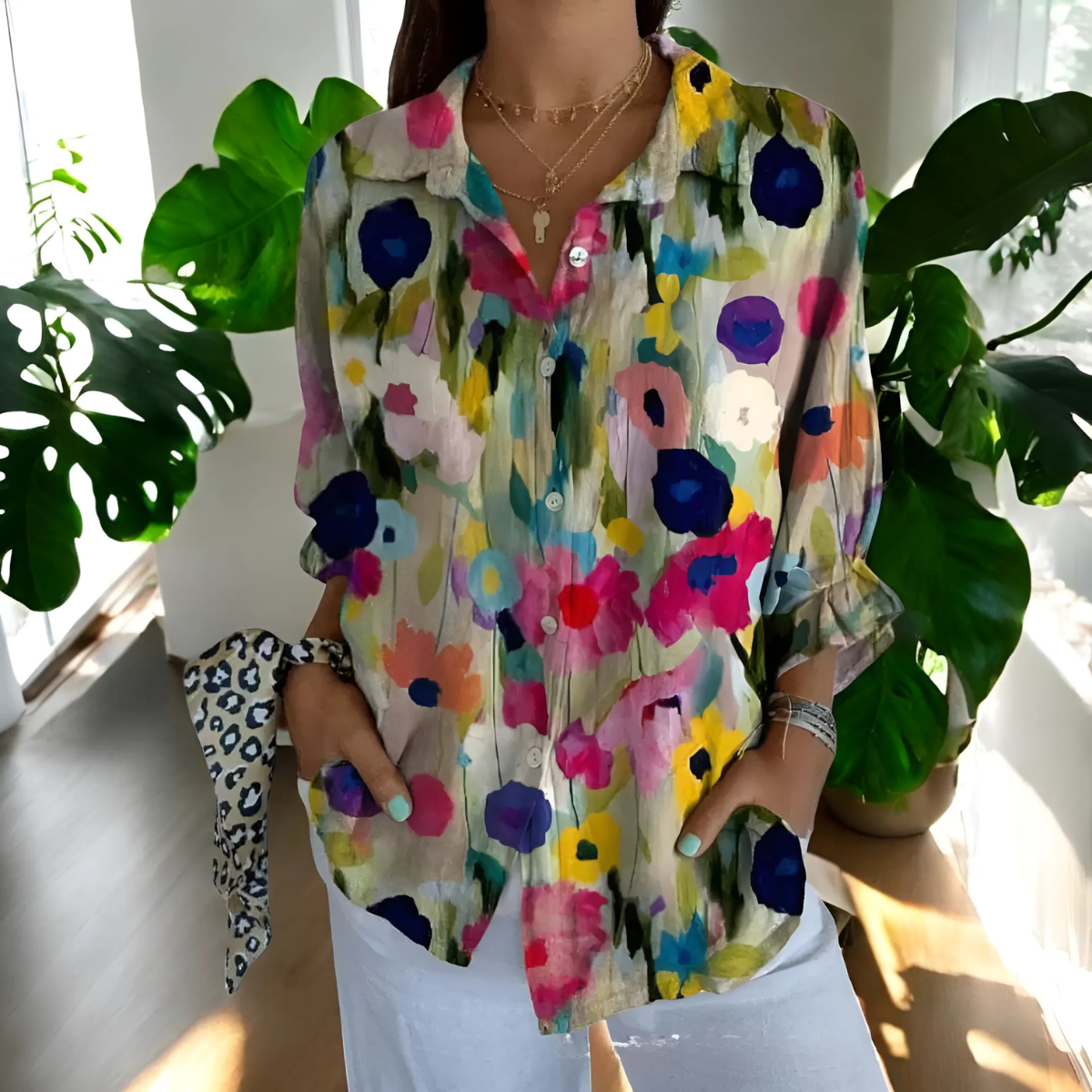 Soraya™ | Vintage Blus med Blommigt Motiv (SLUTSÅLD)
