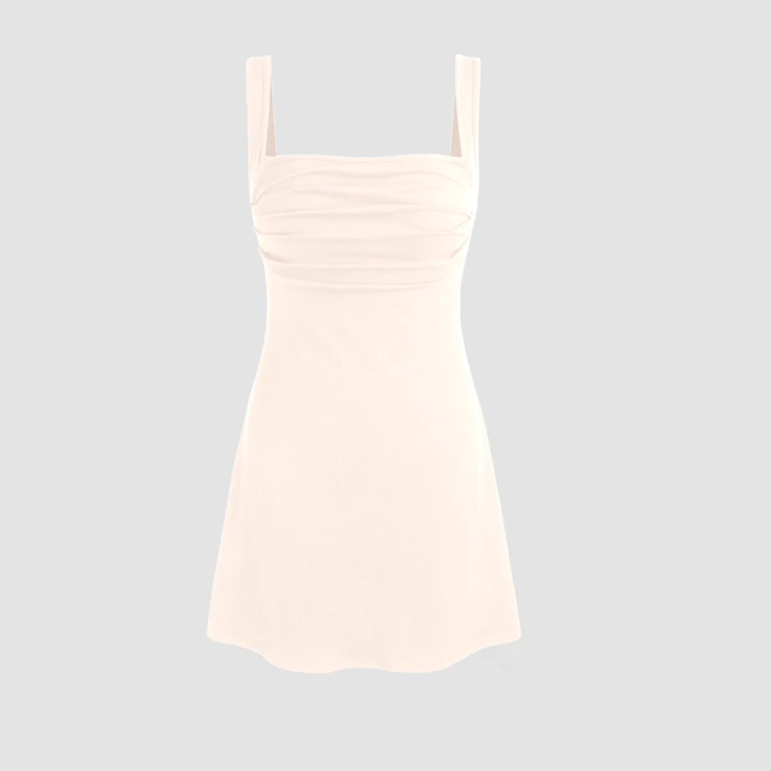 Ruffad miniklänning med fyrkantig hals