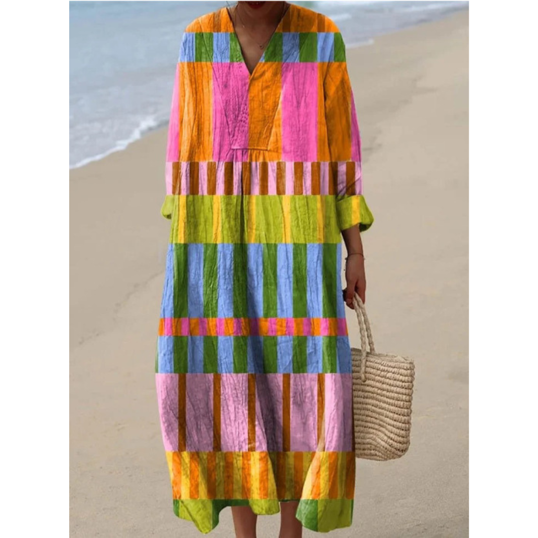 Maxiklänning med konstnärligt tryck – Stilren och färgstark