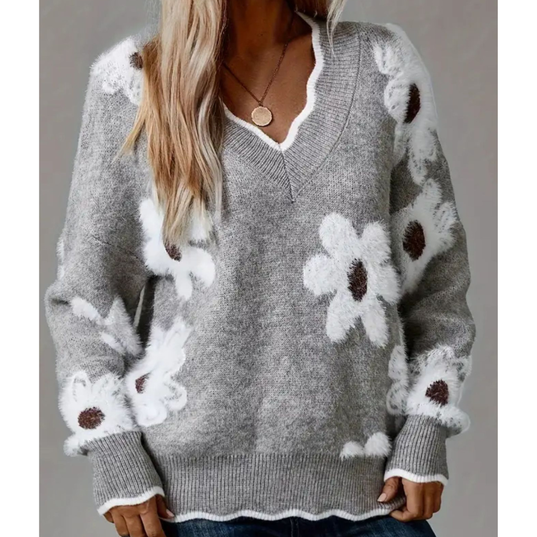 Saskia | V-ringad tröja med blommönster