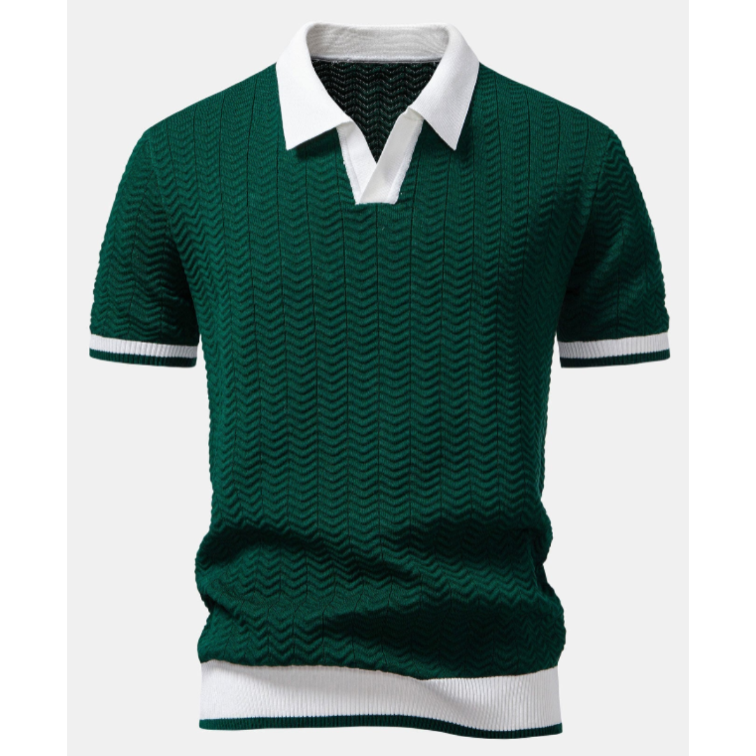 Modern V-ringad stickad pikétröja med strukturkontrast