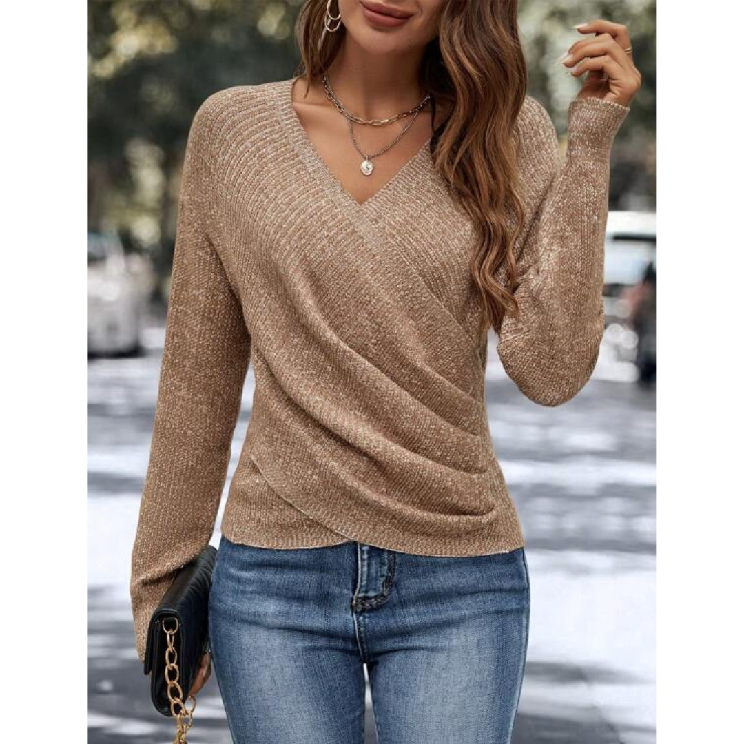 Elegant khakifärgad tröja med V-ringning