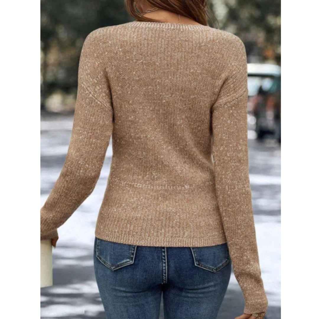 Elegant khakifärgad tröja med V-ringning