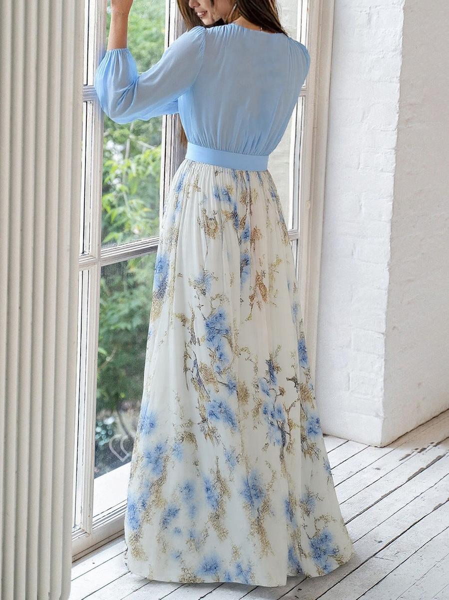 Trendy Floral Print V-Neck Maxi Dress