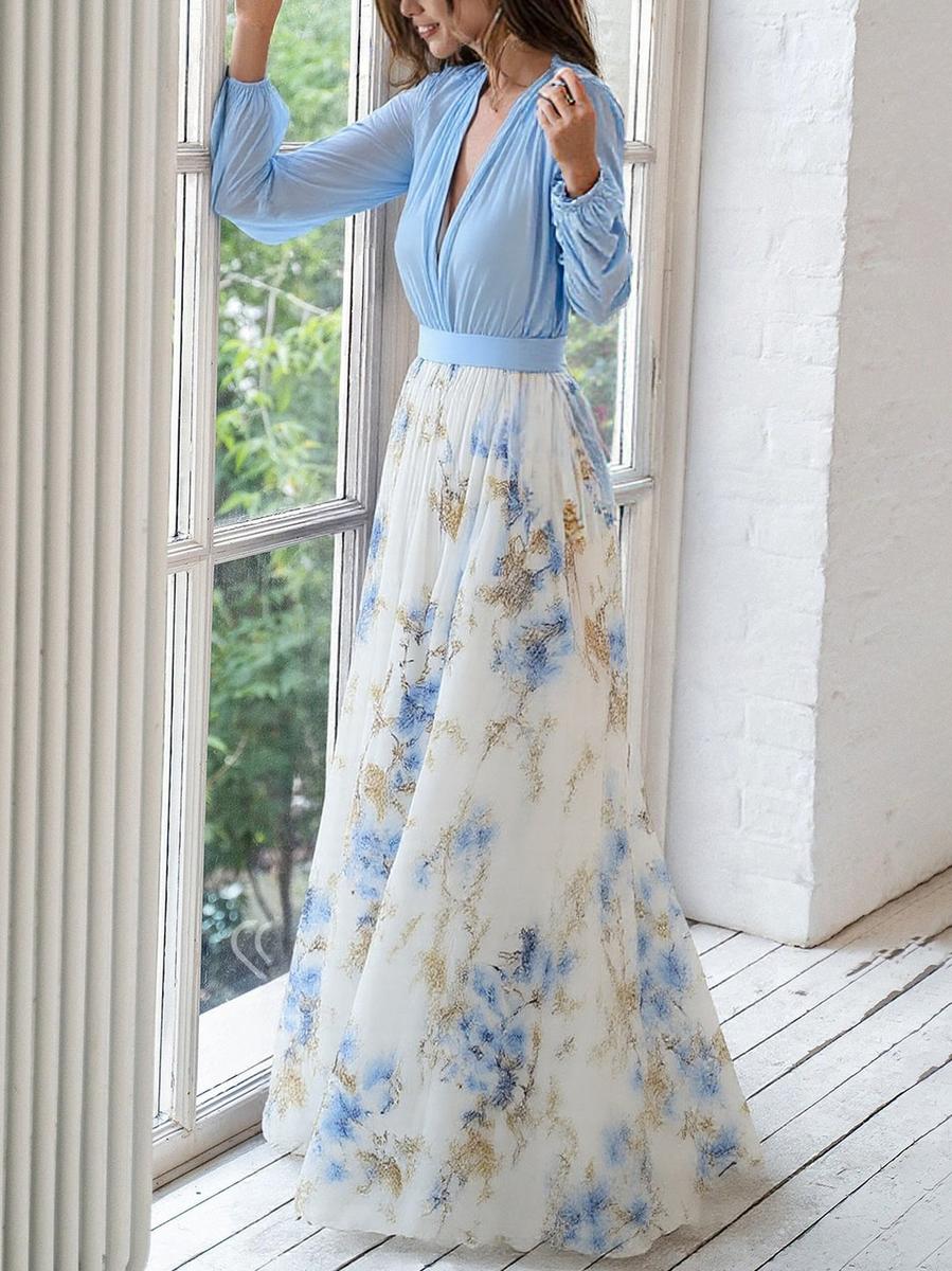 Trendy Floral Print V-Neck Maxi Dress