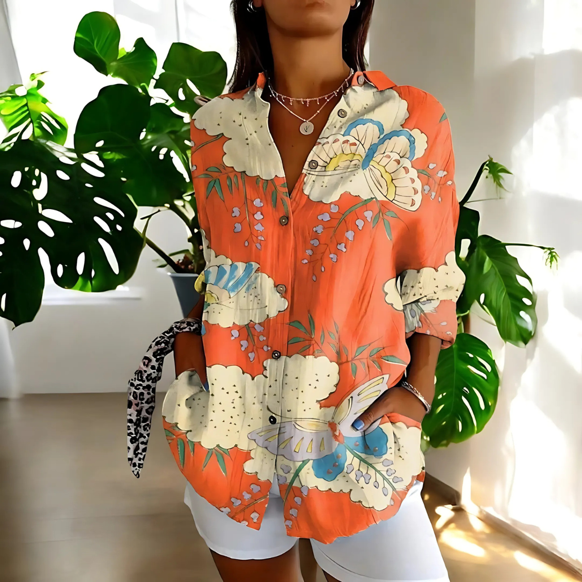 Soraya™ | Vintage Blus med Blommigt Motiv (SLUTSÅLD)