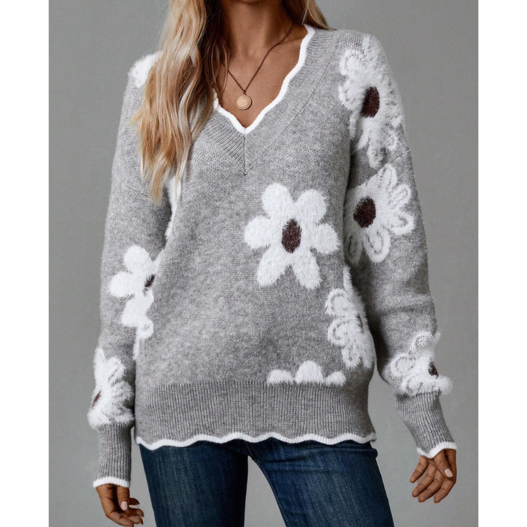 Saskia | V-ringad tröja med blommönster