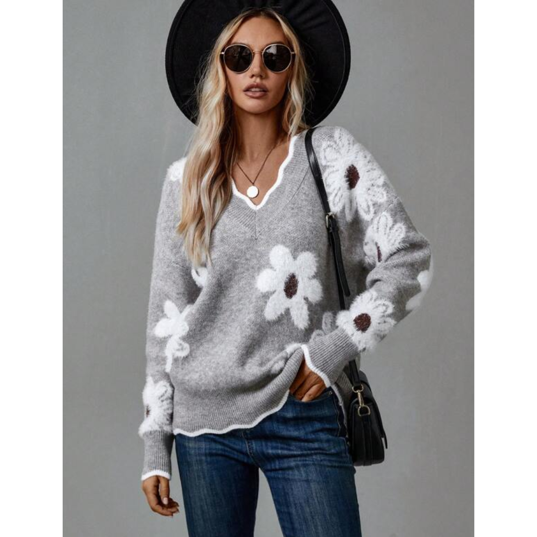 Saskia | V-ringad tröja med blommönster